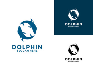 Circle dolphin logo design vector illustration, Dolphin logo design template