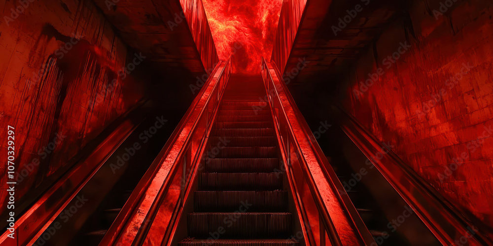 Poster a red staircase in a tunnel with a red wall