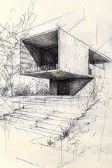 Obraz premium Concept sketch of a private house. Architecture process in focus.