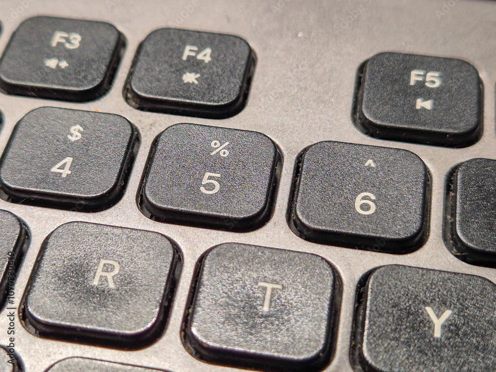 Poster close-up of a computer keyboard highlighting keys $4, %5, and ^6. perfect for tech-related designs.