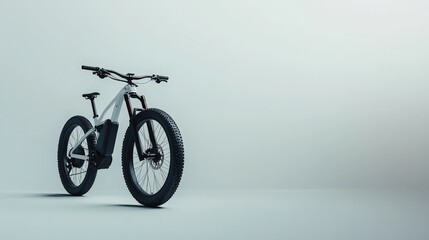Obraz premium A bold electric bicycle, equipped with a powerful battery and modern design, is prominently displayed against a clean white background