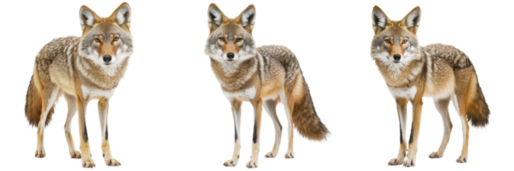 Captivating coyote standing alert and vigilant observing the rugged wilderness landscape of a desert savanna or mountain environment