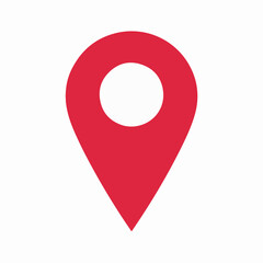 Red location pin icon on a white background