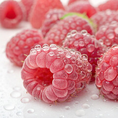 raspberries on white