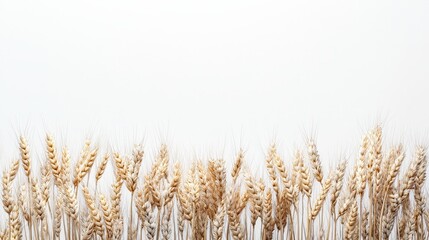 Fototapeta premium A captivating display of unhusked wheat grains is set against a clean white background, showcasing their natural textures and colors.