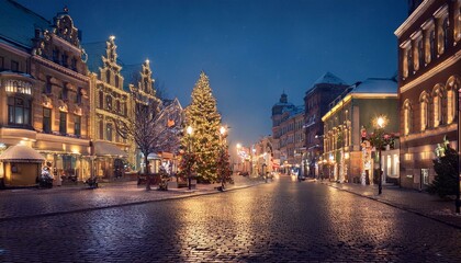 Naklejka premium Christmas Night city street