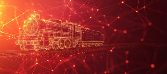 Obraz premium Wireframe outline of Industrial Revolution Classic. Visualization 3d model on futuristic background
