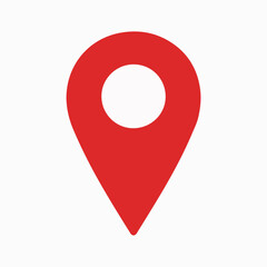 Red location pin icon on a white background