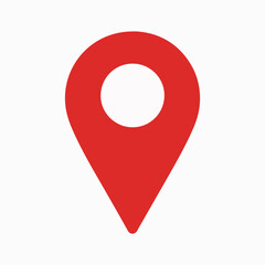 Red location pin icon on a white background