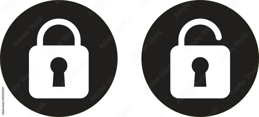 Poster locked and unlocked icon set . open and closed padlock icons . lock and unlock icons . vector illust