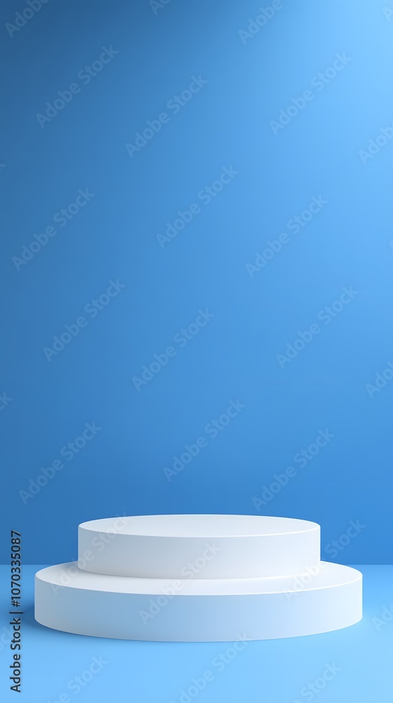 Aufkleber blue background podium with minimalist simple shapes, featuring clean lines and geometric forms, ide