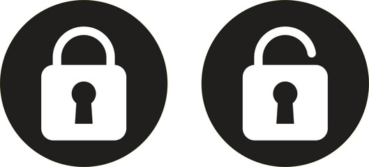 Locked and unlocked icon set . Open and closed padlock icons . Lock and unlock icons . Vector illustration