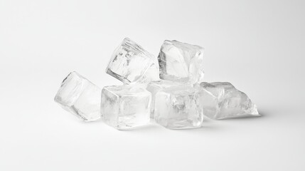 A cluster of perfectly shaped ice cubes rests on a pure white background.