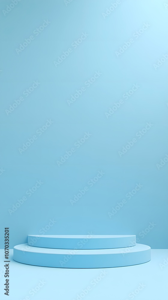 Aufkleber blue background podium with minimalist simple shapes, featuring clean lines and geometric forms, ide