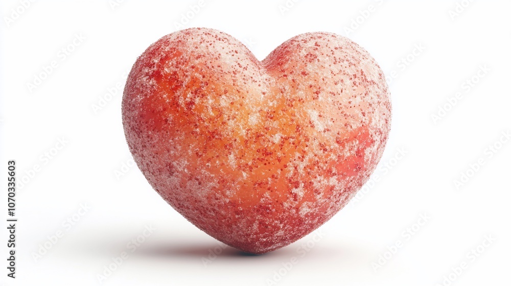 Poster a red heart-shaped object with a textured surface, isolated on a white background.