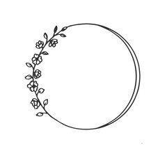 Hand-drawn tiny flowers and leaves on a round frame border vector.
