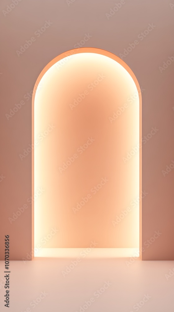 Poster empty white space with a minimalist design featuring elegant arches, clean lines, and soft lighting,