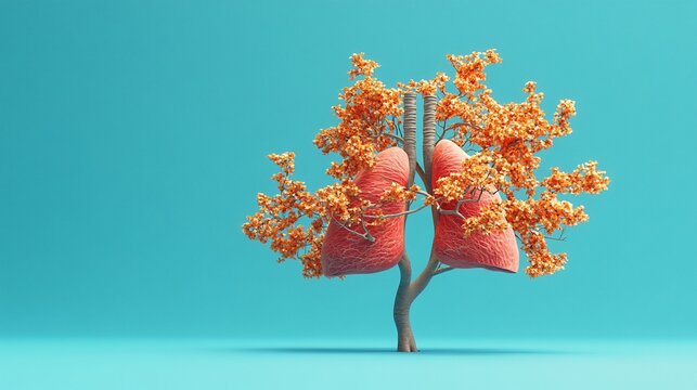 A stylized tree with lungs as leaves against a blue background.
