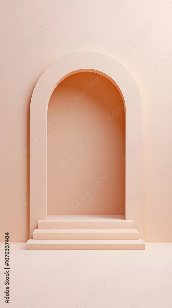 Poster empty white space with a minimalist design featuring elegant arches, clean lines, and soft lighting,