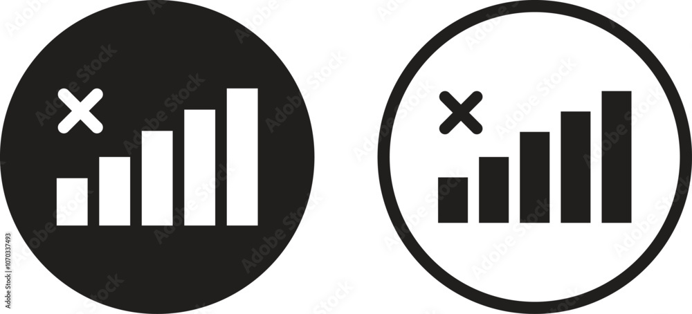 Poster no signal icon set in two styles . poor signal strength icon . no signal notification icon vector