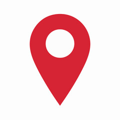 Red location pin icon on a white background