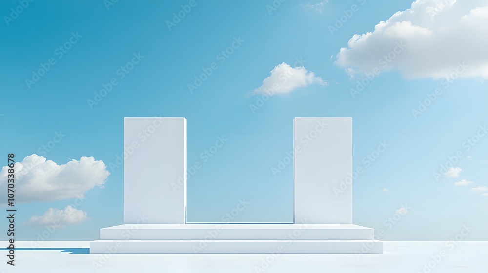 Poster empty white space with a minimalist design featuring elegant arches, clean lines, and soft lighting,
