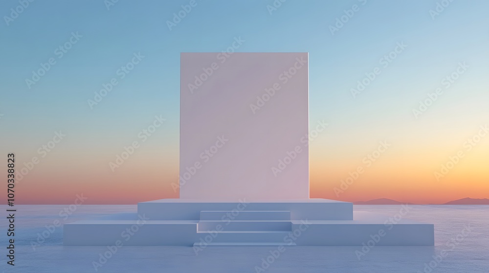 Poster empty white space with a minimalist design featuring elegant arches, clean lines, and soft lighting,