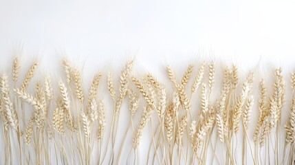 Fototapeta premium A delightful composition of unhusked wheat grains is beautifully displayed against a pristine white background.