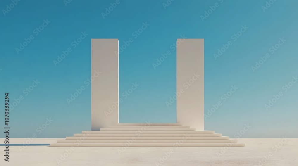 Poster empty white space with a minimalist design featuring elegant arches, clean lines, and soft lighting,