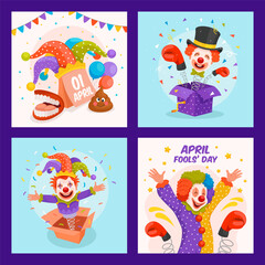 April Fools' Day Clown Illustrations Collage