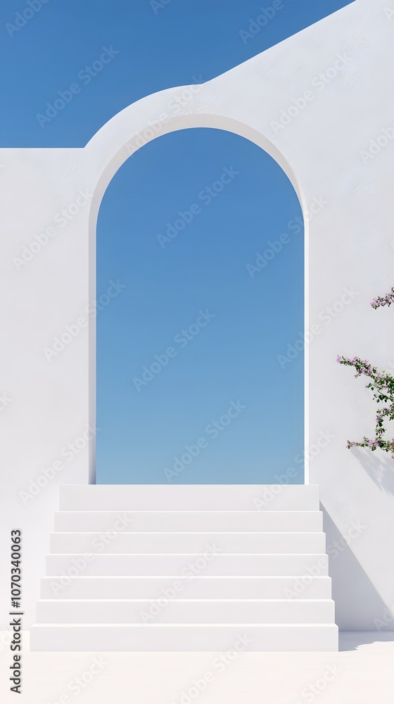Poster empty white space with a minimalist design featuring elegant arches, clean lines, and soft lighting,