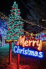 Signboard with the inscription Merry Christmas. Selective focus