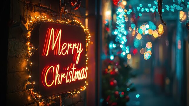 Signboard with the inscription Merry Christmas. Selective focus