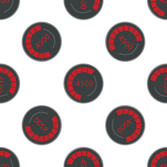 Fototapeta premium Seamless pattern of round speedometers with red indicators showing 4500 revolutions per minute on white background, perfect for automotive and performance concepts