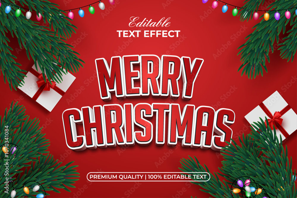 Poster merry christmas text effect 3d curved style. editable text effect.