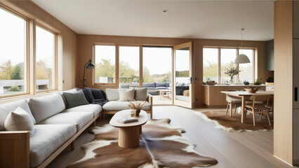 Modern Scandinavian Living Room Interior with Warm, Cozy Ambiance