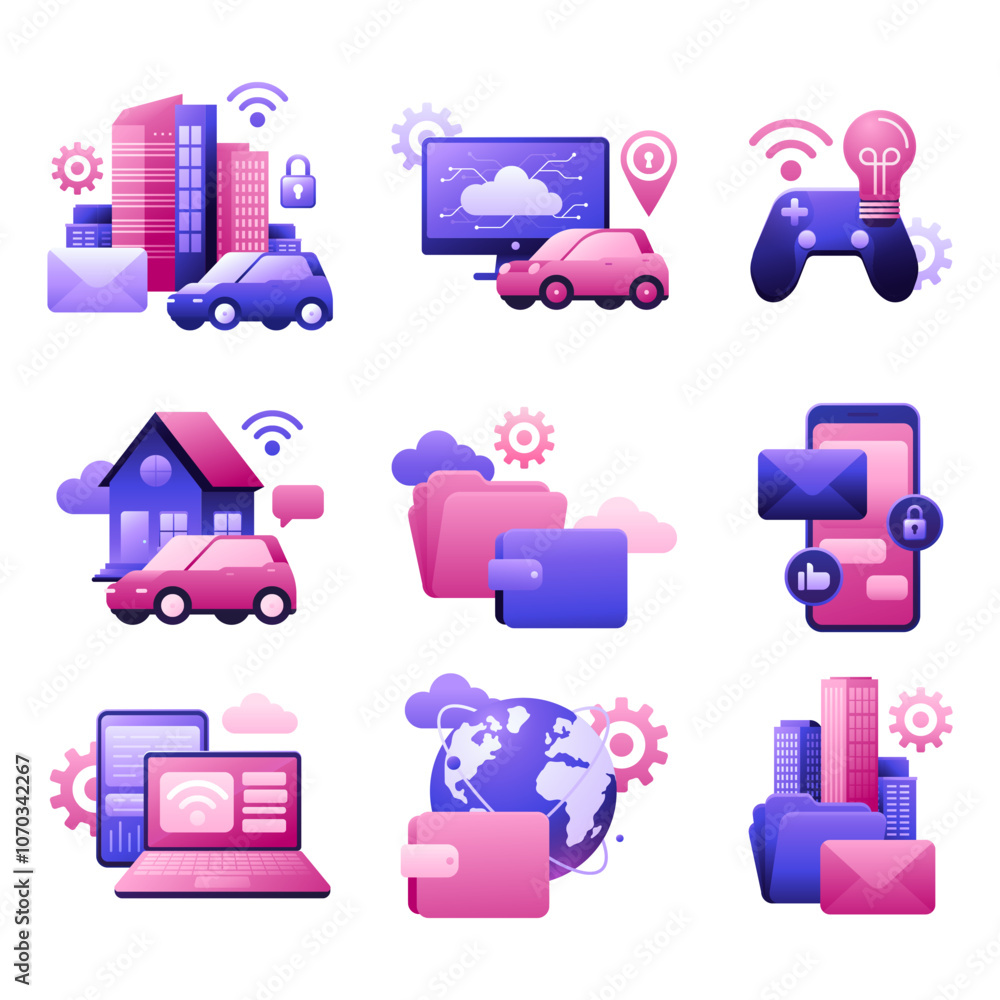 Canvas Prints gradient technology and communication icons collage