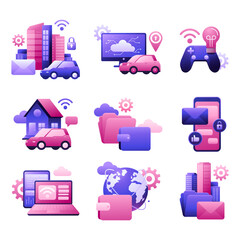 Gradient Technology and Communication Icons Collage