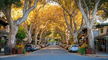 Fototapeta premium Serene Tree-Lined Street in Autumn Colors