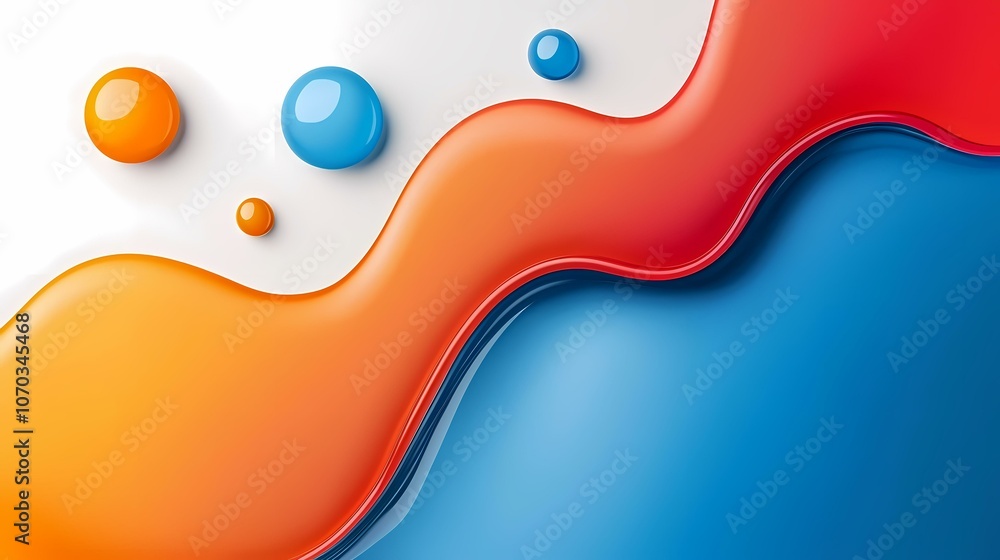 Poster the image contains an abstract composition with a blue background, an orange background with a red w