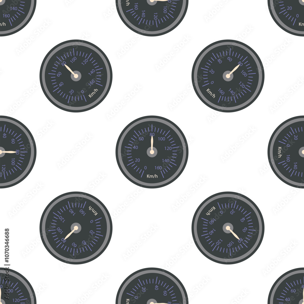 Poster Seamless pattern of speedometers indicating velocity in kilometers per hour, creating a dynamic and repetitive design