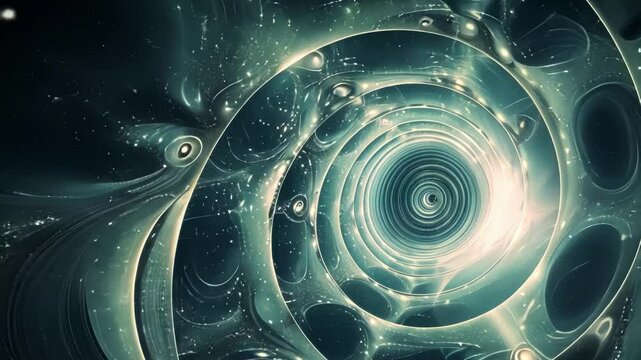 A circular pattern of overlapping rings hinting at the cyclical nature of the universe in quantum loop gravity.