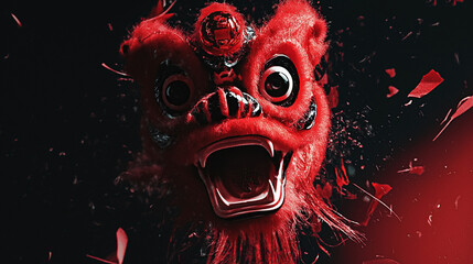 close up of a Chinese lion dance costume, symbolic of traditional celebrations and festivity.