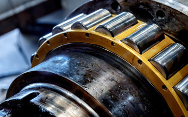 Mechanical bearing part under repair in a workshop