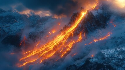 Volcanic Eruption in Snowy Mountains