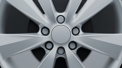 Obraz premium Center button on an aluminium wheel, showcasing its sleek design and metallic finish, emphasising precision engineering and modern automotive aesthetics