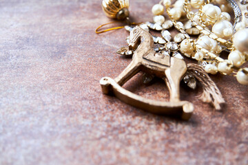 Christmas decoration on rustic stone background. Soft focus. Copy space.	