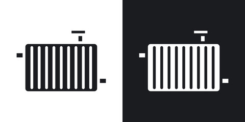 Car radiator icon in solid black and white color