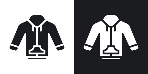 Hoodie jacket icon in solid black and white color