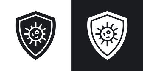 Virus protection shield icon in solid black and white color